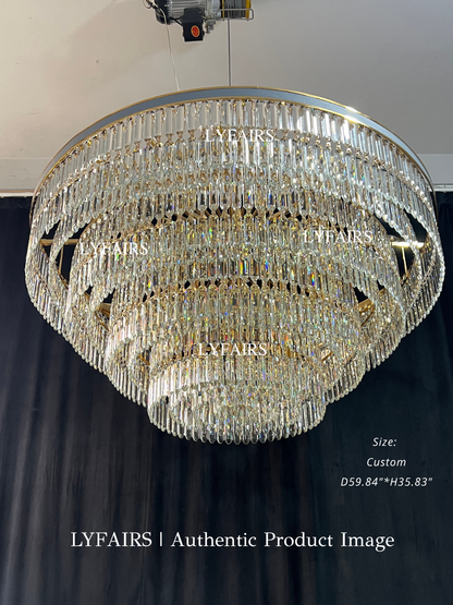 Modern Multi-tier Round Crystal Chandelier with White Leather for Foyer/Living Room/Staircase