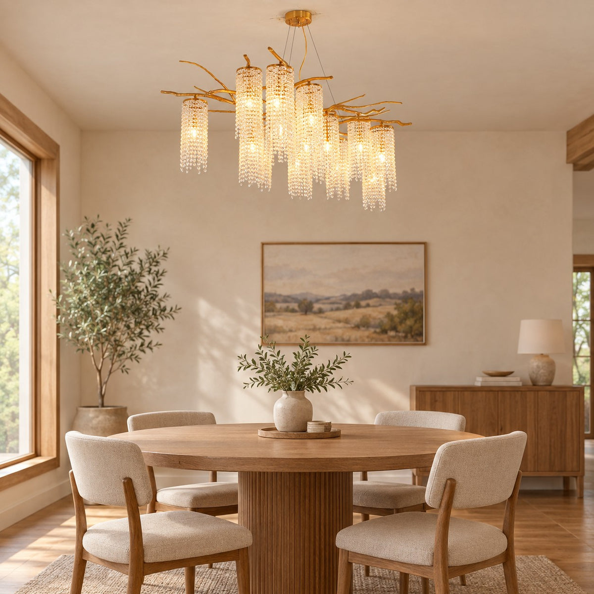 Modern Art Glass Crystal Chandelier 63"