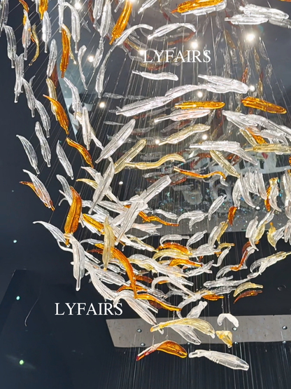 Modern Luxury Oversize Cascade Floating Feather Glass Chandelier for Villa/Lobby/Hall/Foyer