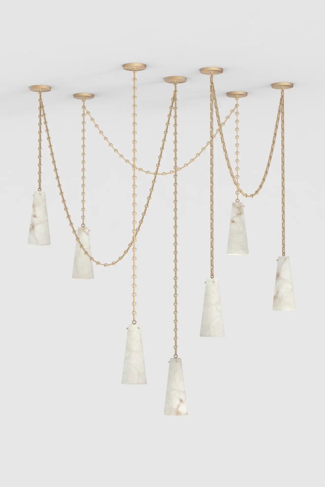 Contemporary Casey Chandelier in Alabaster, 7-Light Vintage Alabaster Pendant Cluster