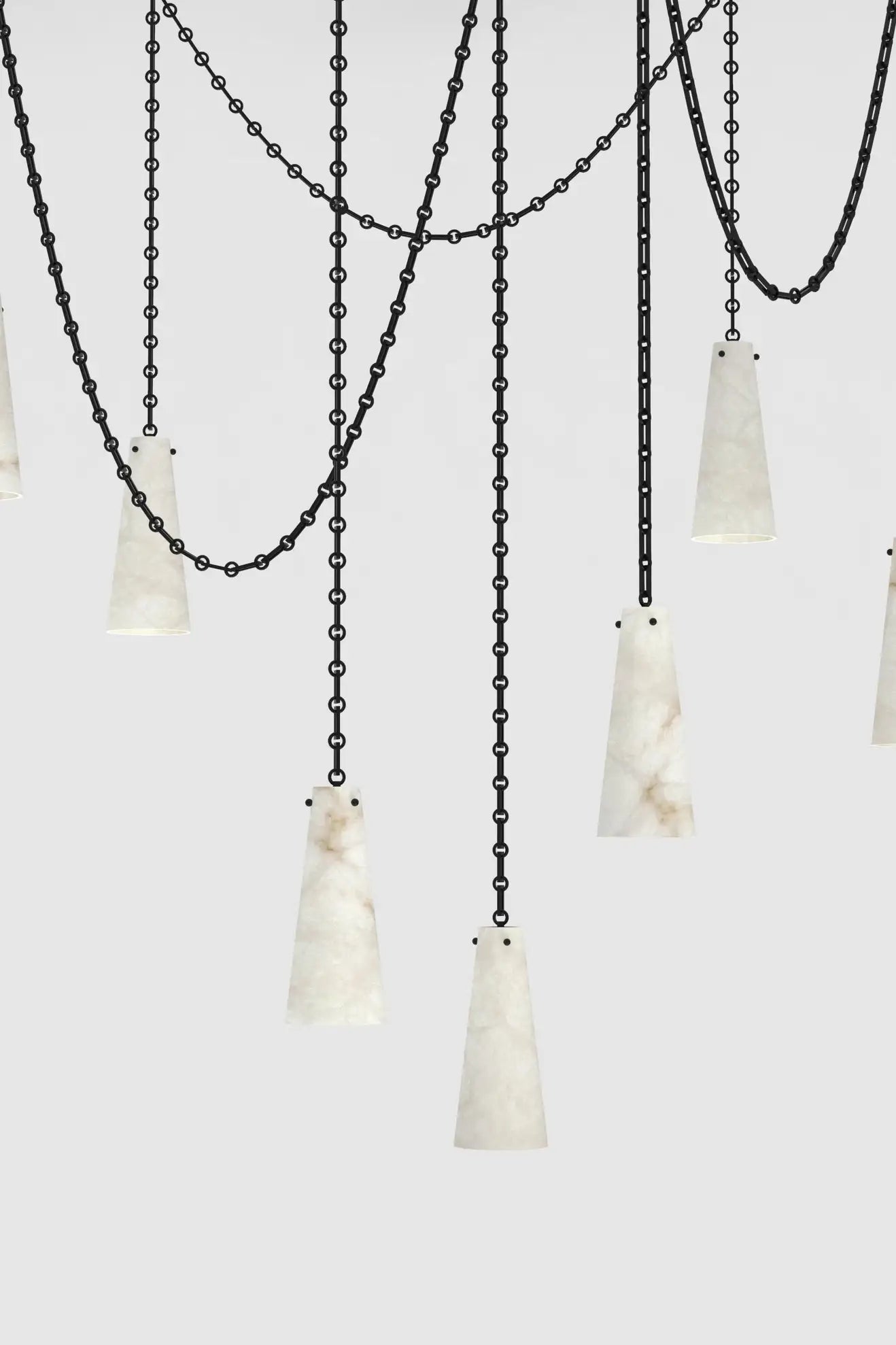 Contemporary Casey Chandelier in Alabaster, 7-Light Vintage Alabaster Pendant Cluster