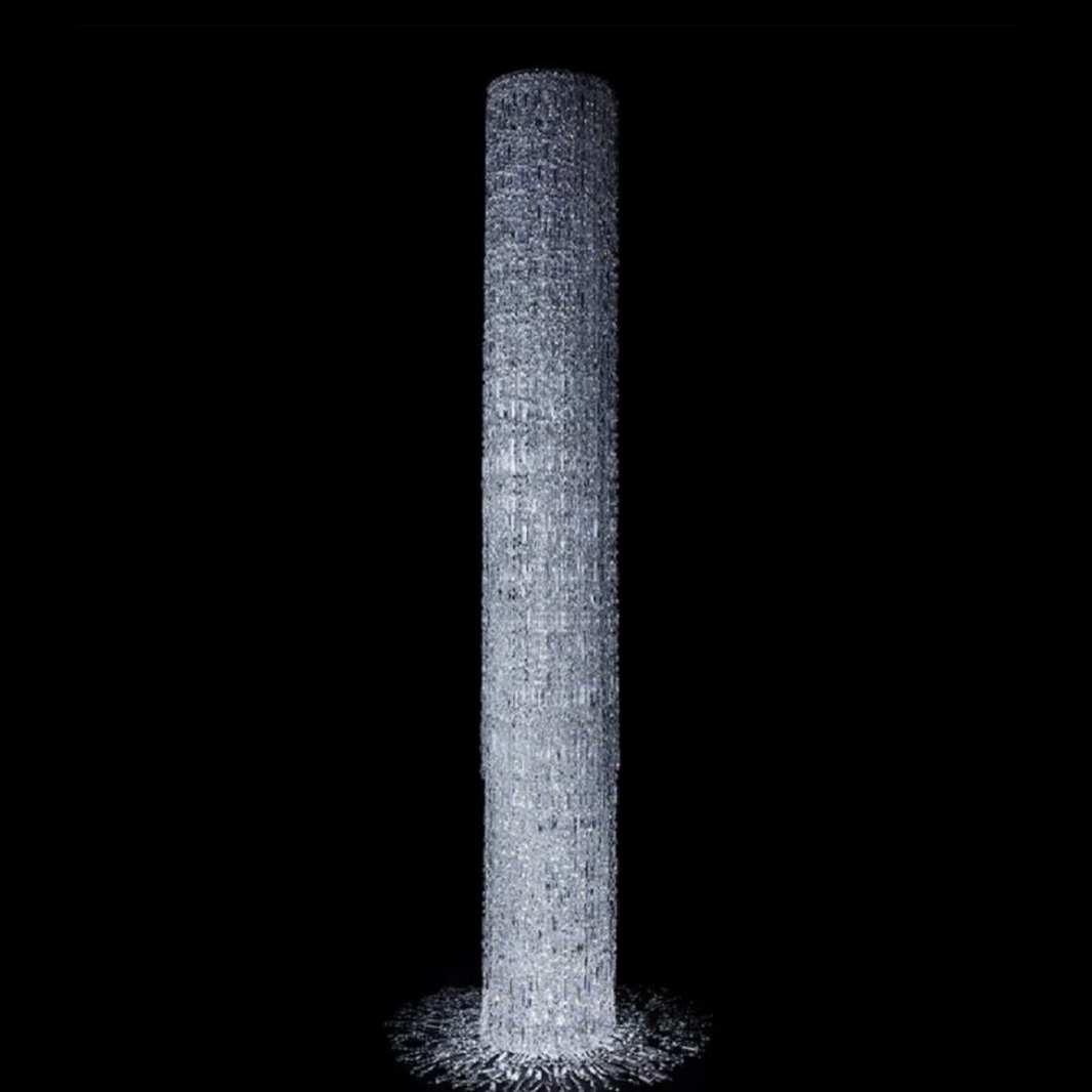 Oversized Art Designer Silver Crystal Long Ceiling Column Waterfall Chandelier