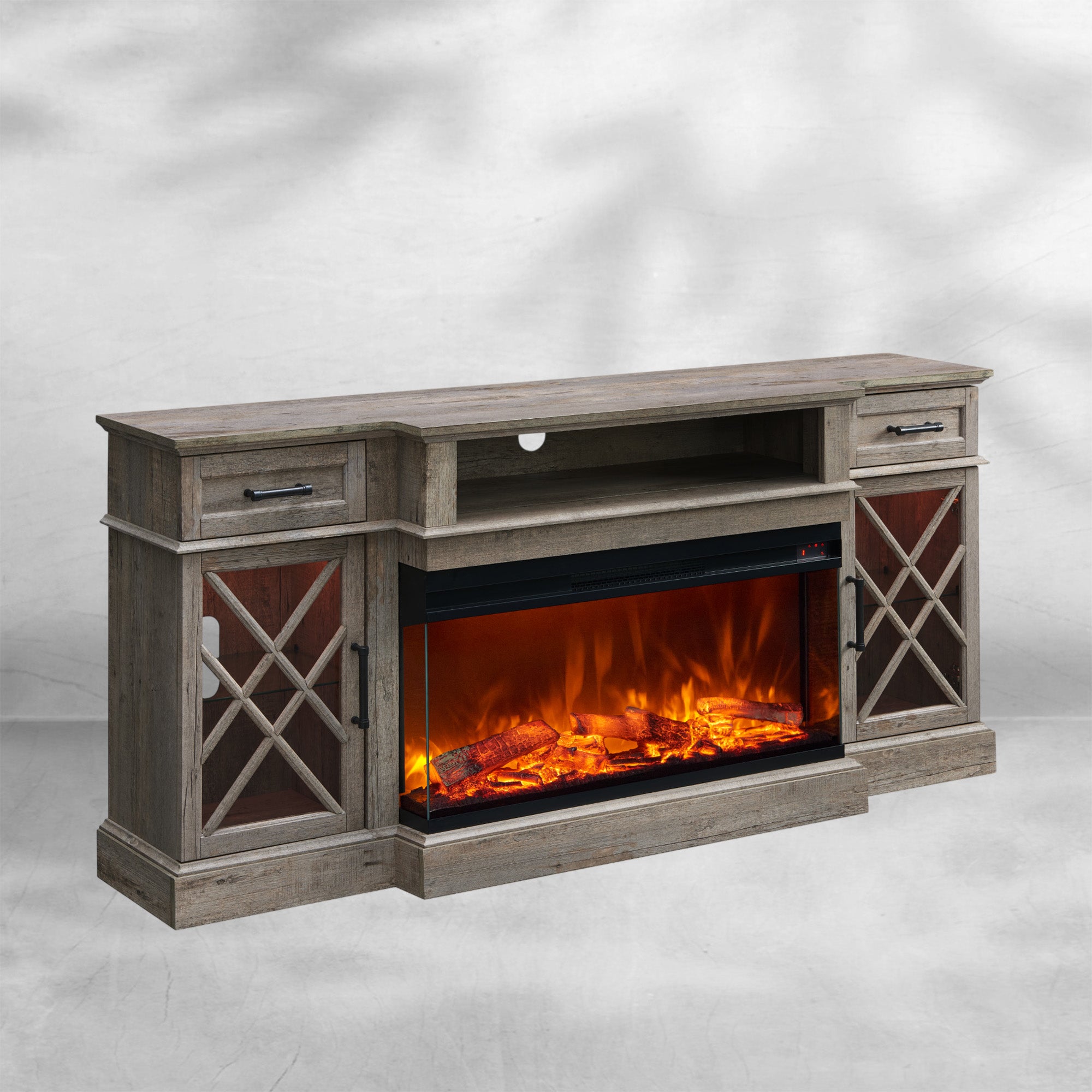 Farmhouse Fireplace TV Stand - 70 Inch Entertainment Center