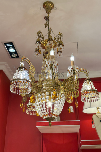Gilded Baroque Splendor in Amber Flame Crystal Chandelier