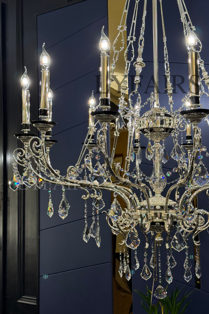 Baroque Silver/24K Gold Color Candle Light Crystal Chandelier
