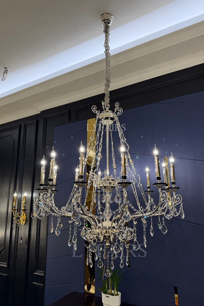 Baroque Silver/24K Gold Color Candle Light Crystal Chandelier