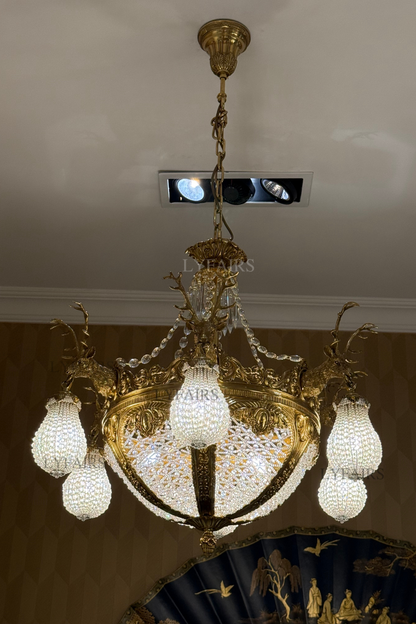 Baroque Brass Deer Crystal Chandelier for Palace/Hotel