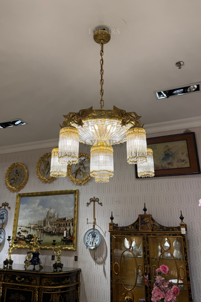 Baroque Brass Birds Handcrafted Glass Rods Chandelier