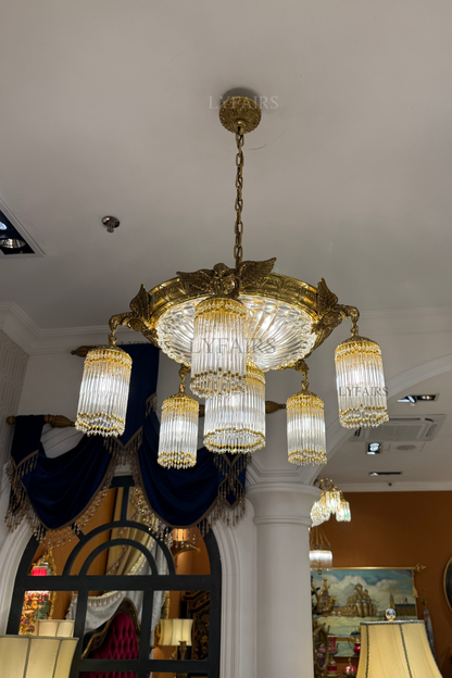 Baroque Brass Birds Handcrafted Glass Rods Chandelier