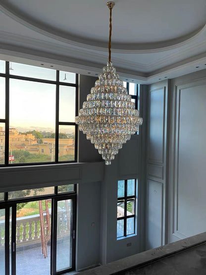 Extra Large Clear Crystal Honeycomb Chandelier for Living Room/Entrance/Staircase