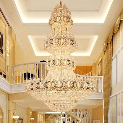 Oversized Luxury Multi-layers Gold Crystal Chandelier For High-ceiling Living Room/Foyer