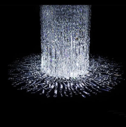 Oversized Art Designer Silver Crystal Long Ceiling Column Waterfall Chandelier