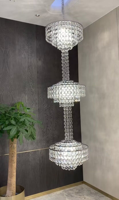 long,crystal, seashells,silver, 3-tiered,staircase,oversized,modern, French,2023 New,round,elegant,chandelier,pendants