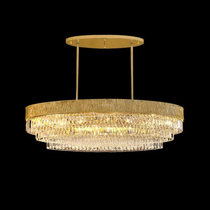 gold chandelier,oval round ,crystal, shining, tiered,delicate, living room, bedroom, dining room,light luxury ,golden, modern, new,set, ceiling