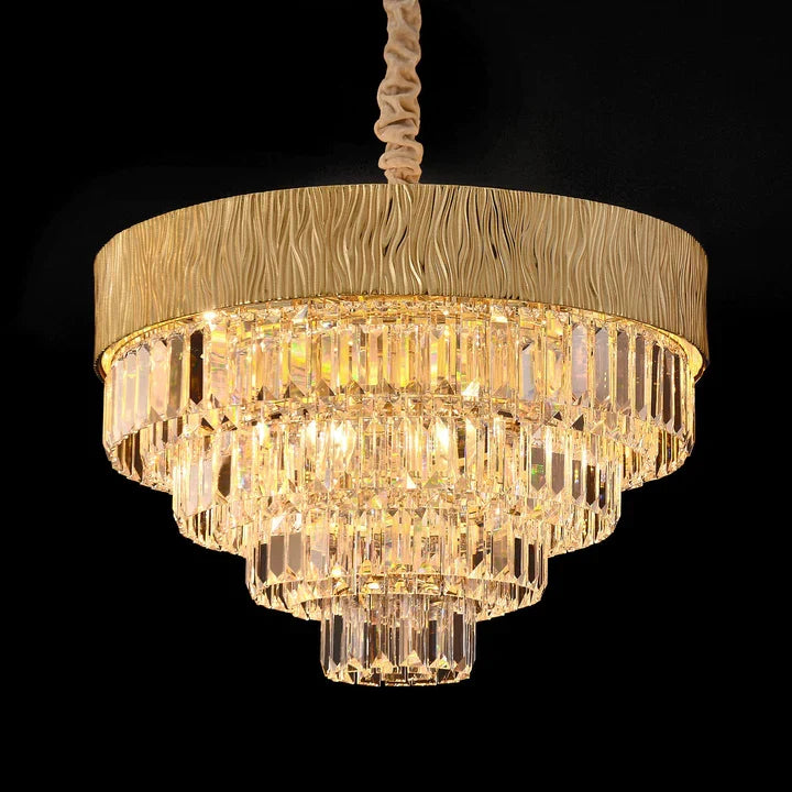 gold chandelier,oval round ,crystal, shining, tiered,delicate, living room, bedroom, dining room,light luxury ,golden, modern, new,set, ceiling