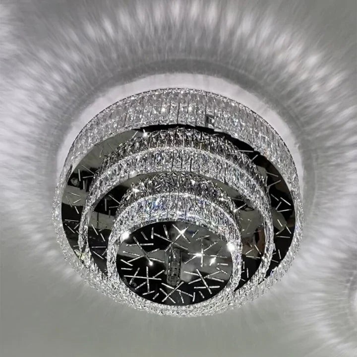 Oversized Modern Luxury Crystal Round Multi-layers Flush Mount Chandelier