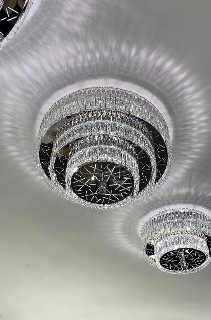 Oversized Modern Luxury Crystal Round Multi-layers Flush Mount Chandelier