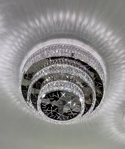 Oversized Modern Luxury Crystal Round Multi-layers Flush Mount Chandelier