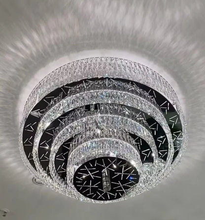 Oversized Modern Luxury Crystal Round Multi-layers Flush Mount Chandelier