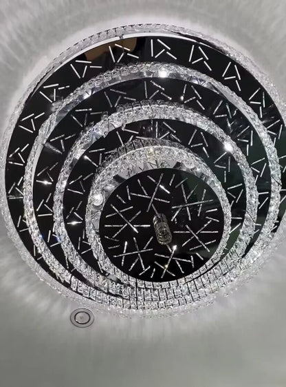 Oversized Modern Luxury Crystal Round Multi-layers Flush Mount Chandelier