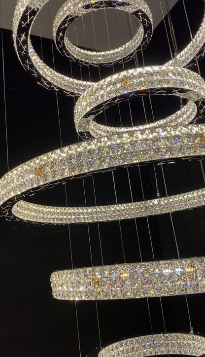 New Modern Light Luxury Oversized Multi-tiered Rings Crystal Chandelier for Staircase/Duplex/High-ceiling Space, long, luxury, noble, chrome, shining
