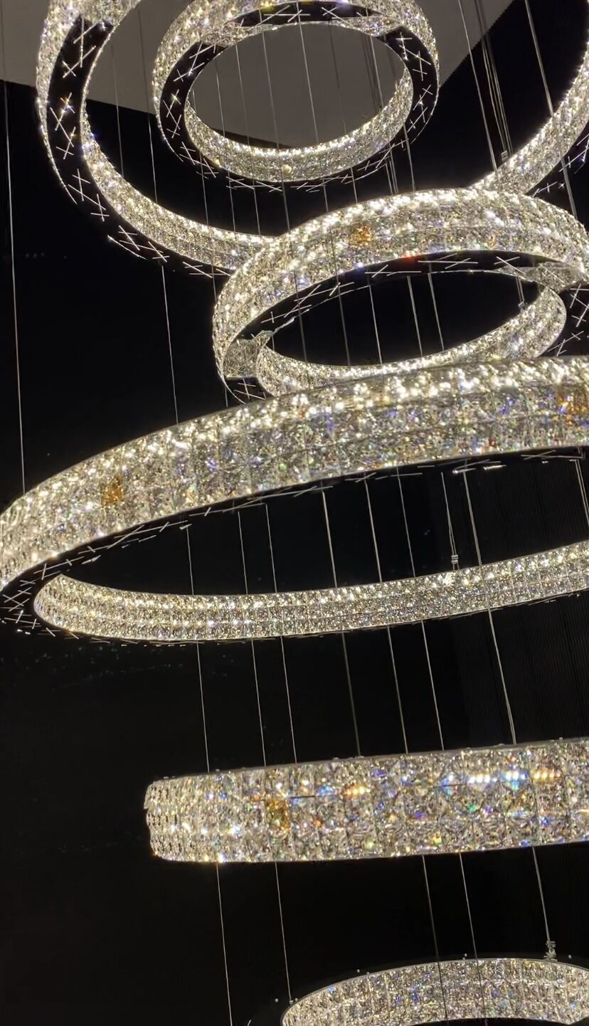 New Modern Light Luxury Oversized Multi-tiered Rings Crystal Chandelier for Staircase/Duplex/High-ceiling Space, long, luxury, noble, chrome, shining