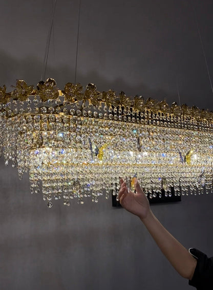 New Modern Luxury Rectangle Art Design Butterfly Crystal Chandelier for Kitchen Island/Dining Area