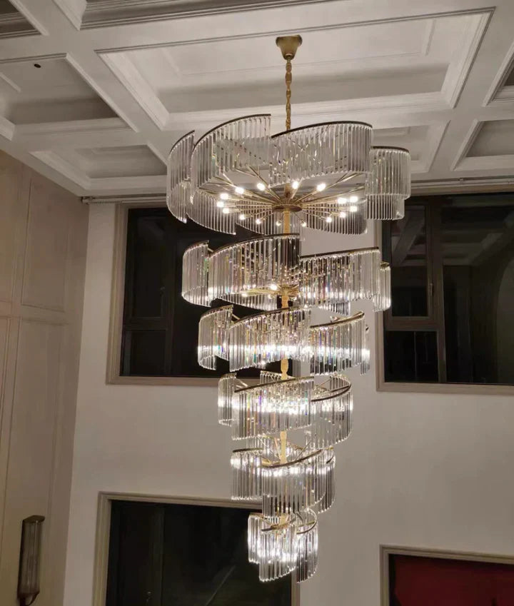 Oversized Modern Designer Creative Multi-tiered Luxury Spiral Crystal Chandelier  For High-ceiling Foyer/Entryway/Hallway