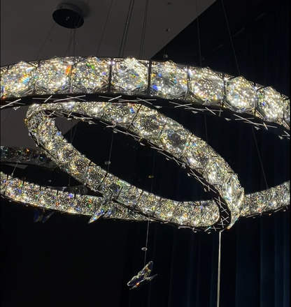 2023 New Light Luxury Crystal Rings Chandelier with Butterfly for Living/Dining Room/ Bedroom, high quality,shining, adjustable, chrome, tiered, crossed