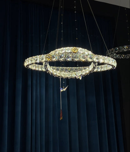 2023 New Light Luxury Crystal Rings Chandelier with Butterfly for Living/Dining Room/ Bedroom, high quality,shining, adjustable, chrome, tiered, crossed
