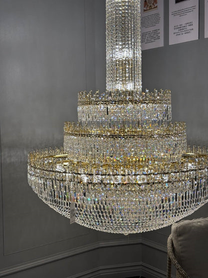 Luxury Oversized Gold European Pagoda-inspired Crystal Chandelier for Foyer/Staircase/Hallway/Entryway