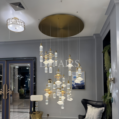 Mid-Century Vintage Suspended Glass Chandelier