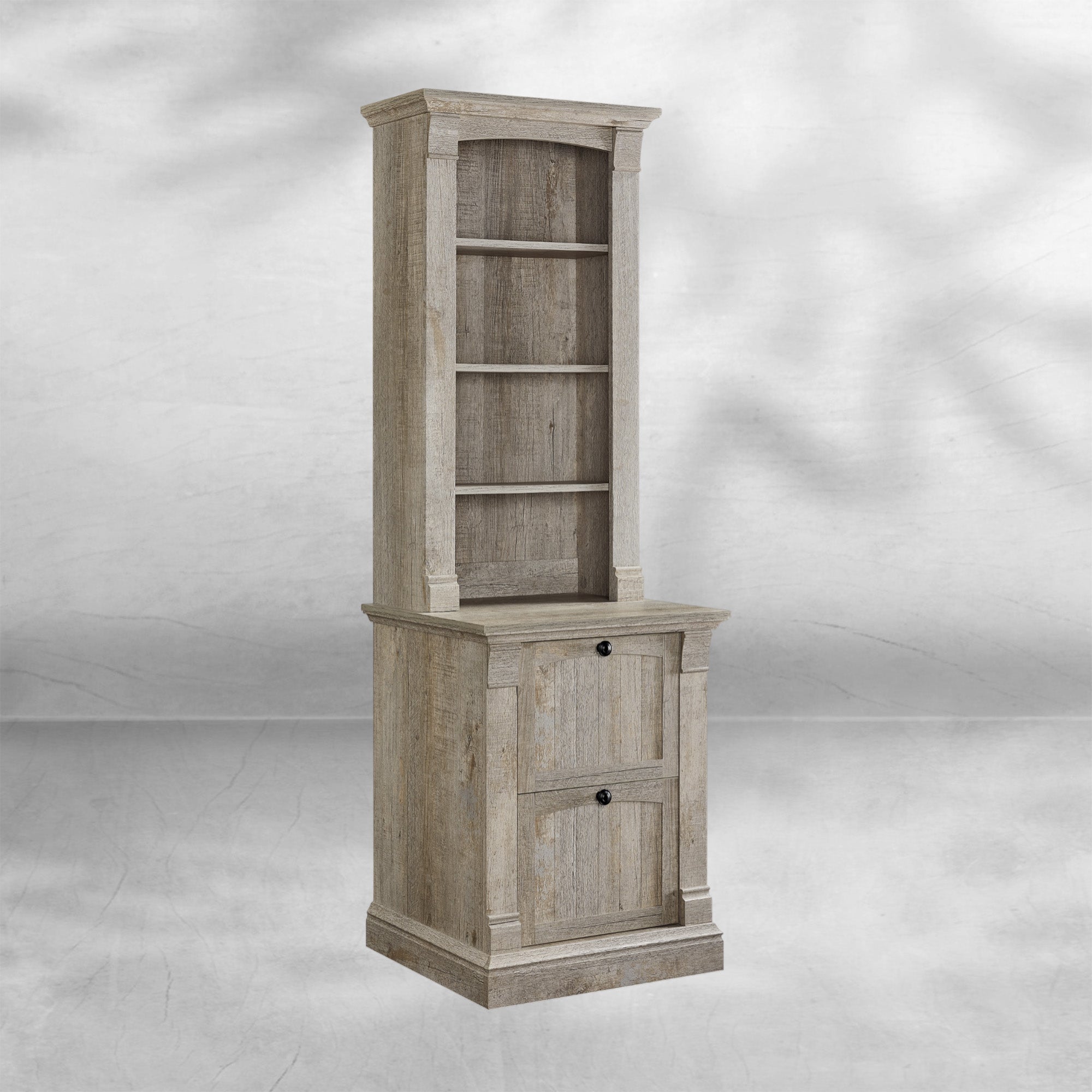Rustic Farmhouse 72" Tall Bookcase with Adjustable Shelves & Drawers