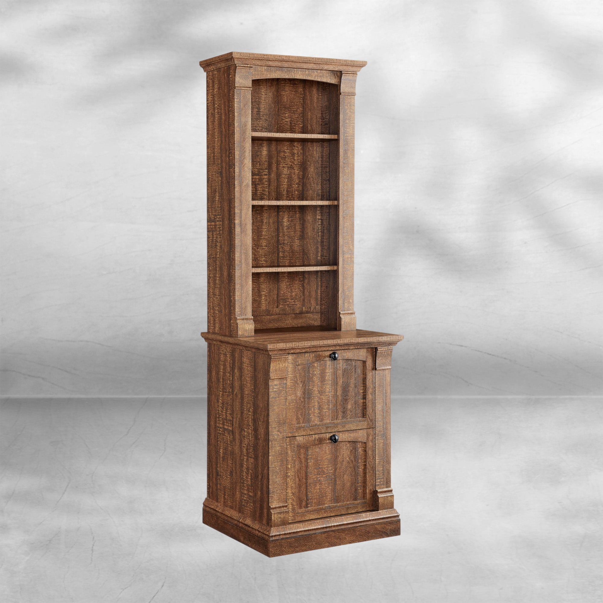 Rustic Farmhouse 72" Tall Bookcase with Adjustable Shelves & Drawers