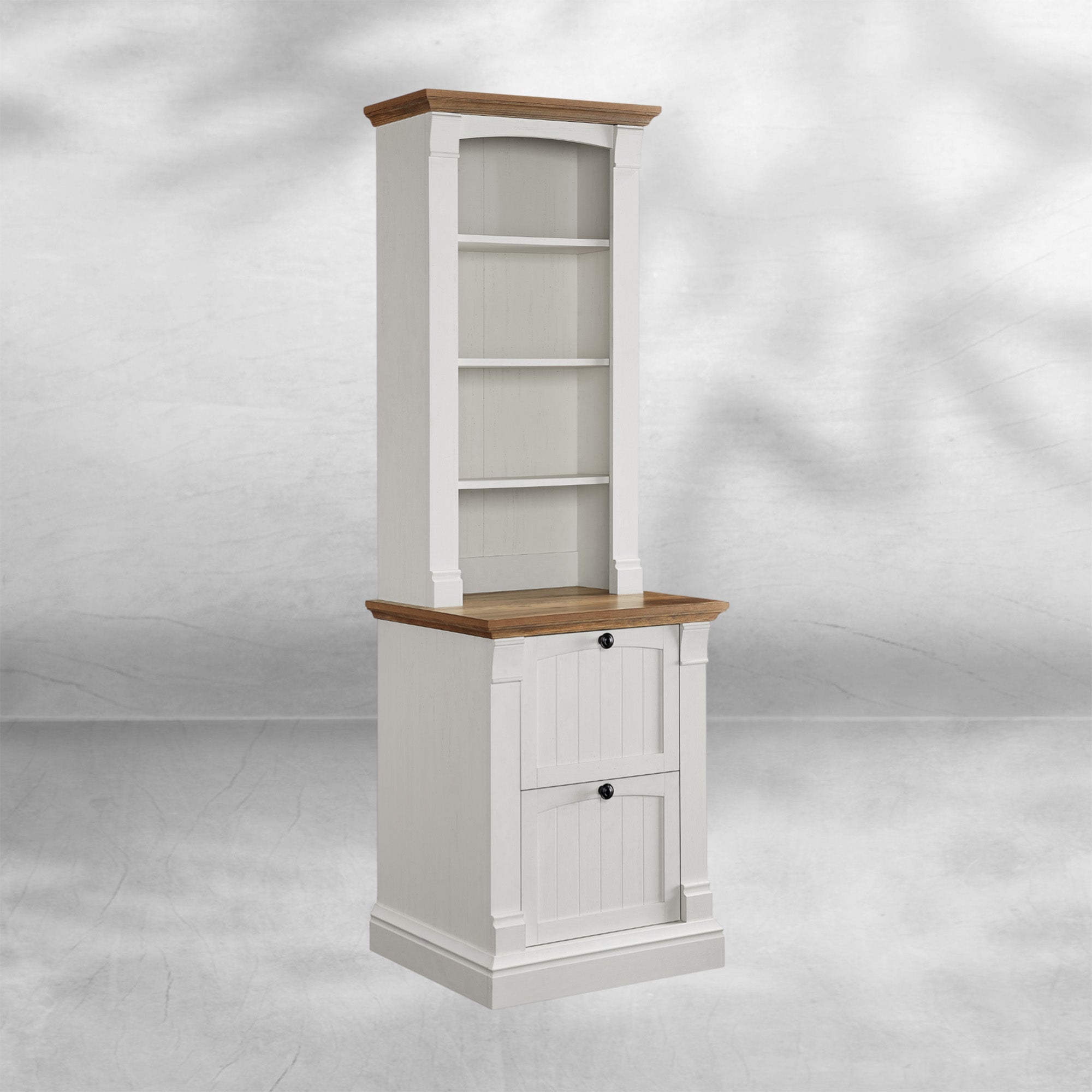 Rustic Farmhouse 72" Tall Bookcase with Adjustable Shelves & Drawers