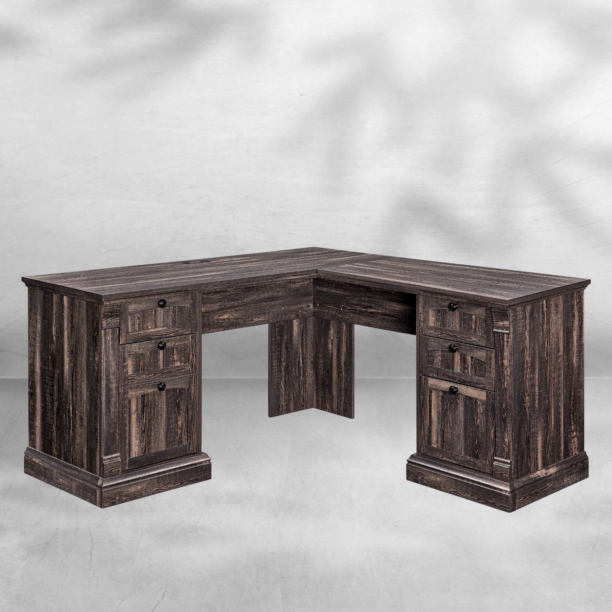 Rustic 60" L-Shaped Executive Desk with Charging Station