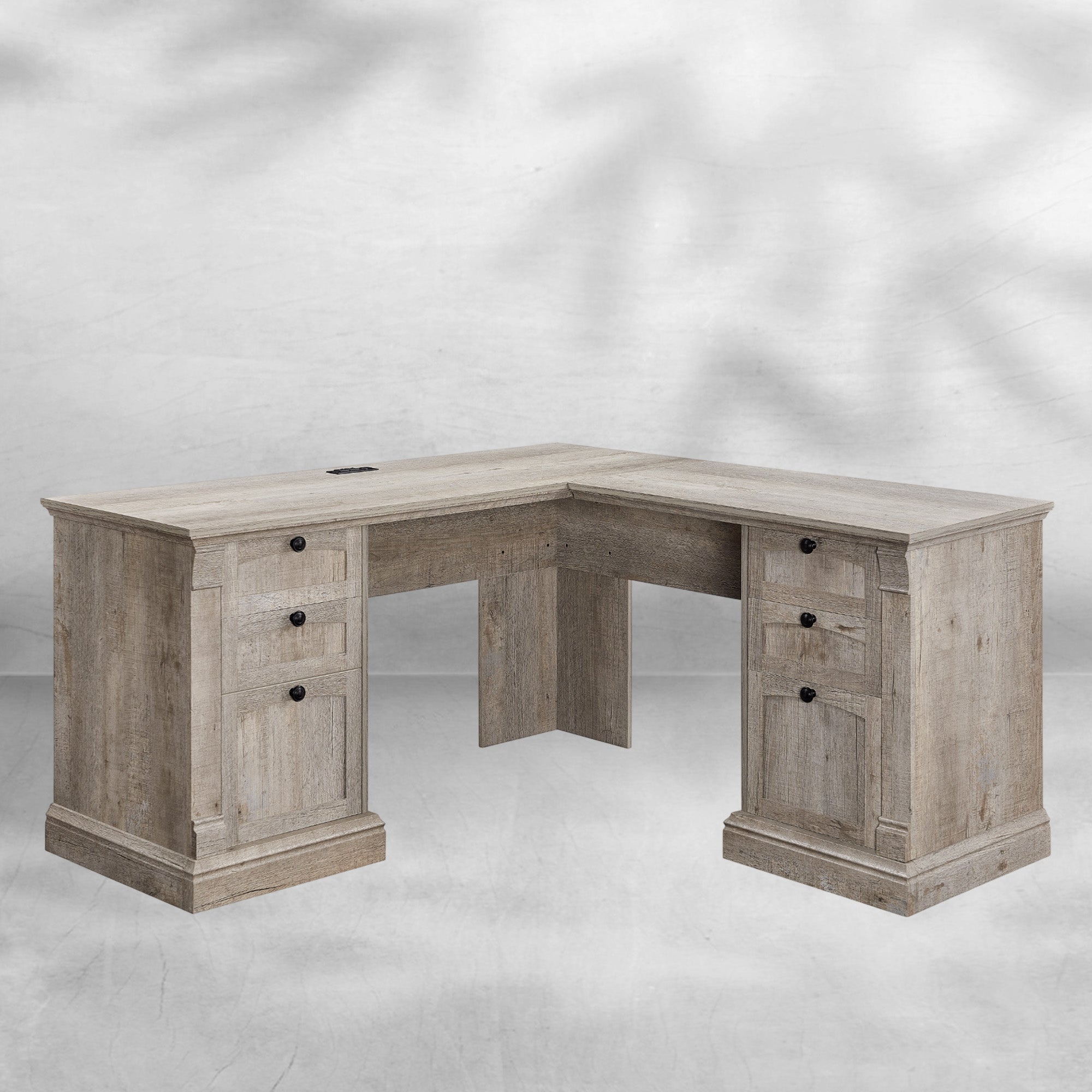 Rustic 60" L-Shaped Executive Desk with Charging Station