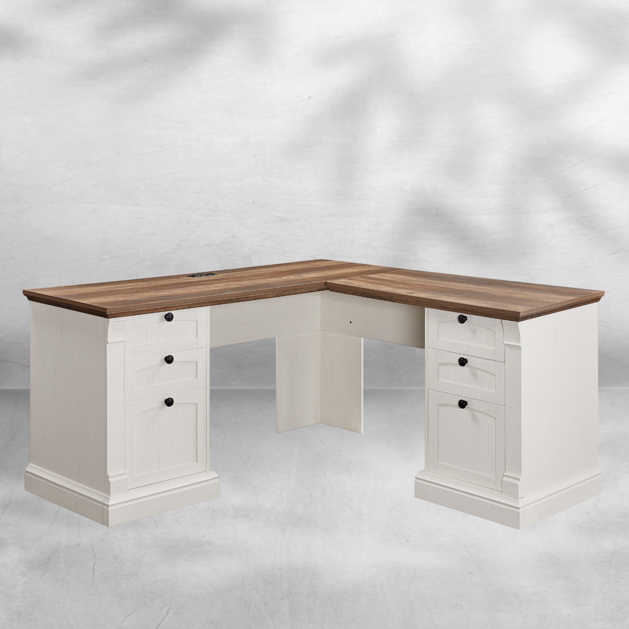 Rustic 60" L-Shaped Executive Desk with Charging Station