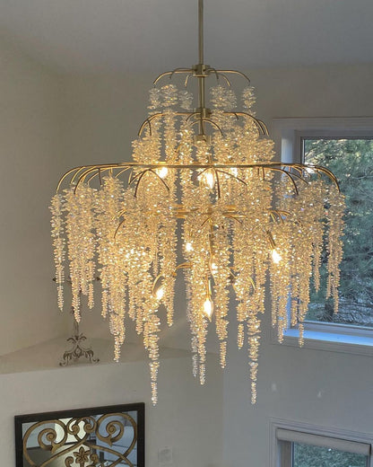 Light Luxury Silver Flower Branch Chandelier with Icicle Details for Bedroom Dining Room and Hallway
