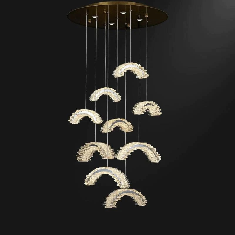 Rock Crystal Crescent Pendant Chandelier For Staircase