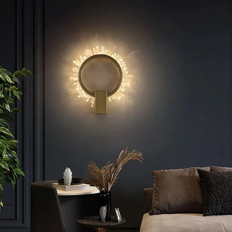 Rock Crystal Ring Modern Wall Sconce,  Bedroom Crystal Sconces