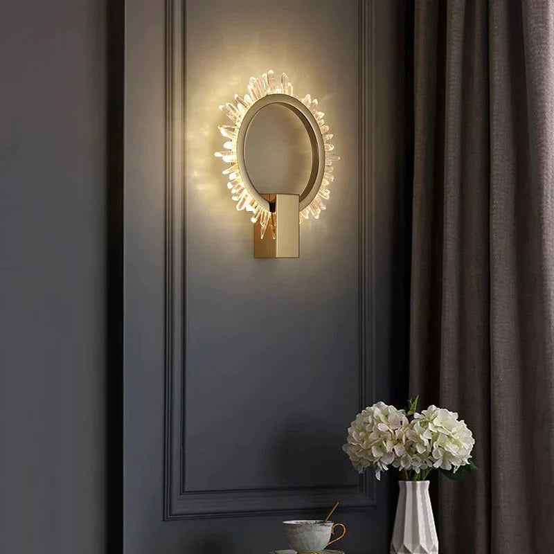 Rock Crystal Ring Modern Wall Sconce,  Bedroom Crystal Sconces