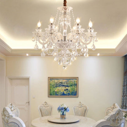 Rustic Antique European Candle Crystal Chandelier Popular Farmhouse Ceiling Light Fixture For Living Room