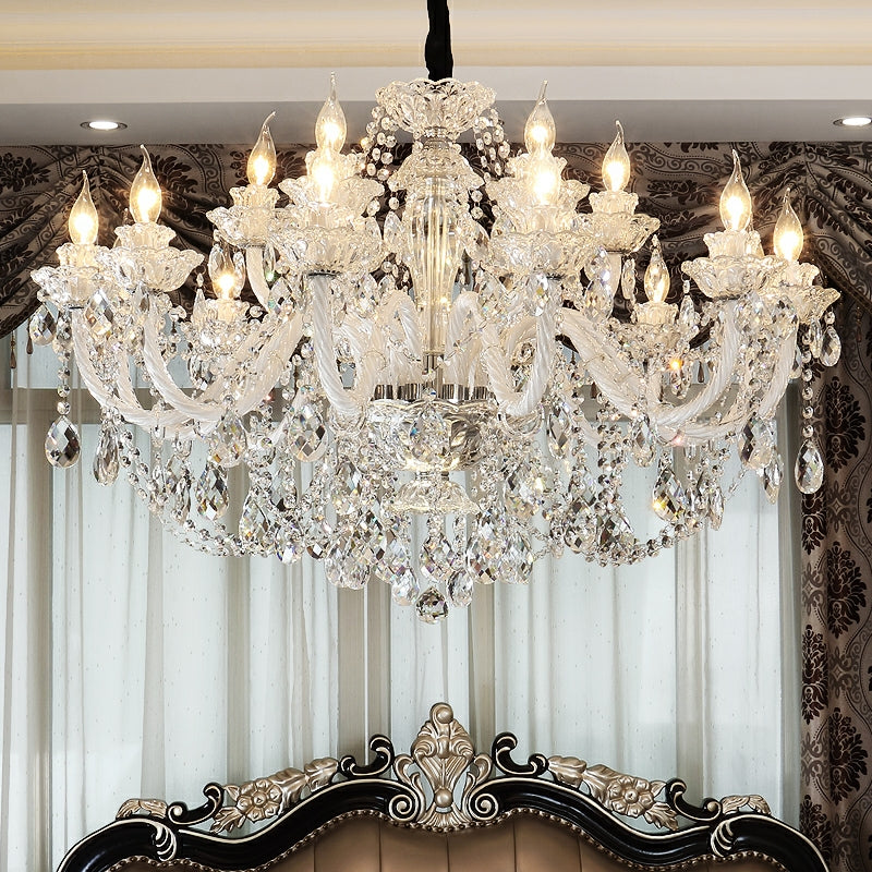 Rustic Antique European Candle Crystal Chandelier Popular Farmhouse Ceiling Light Fixture For Living Room
