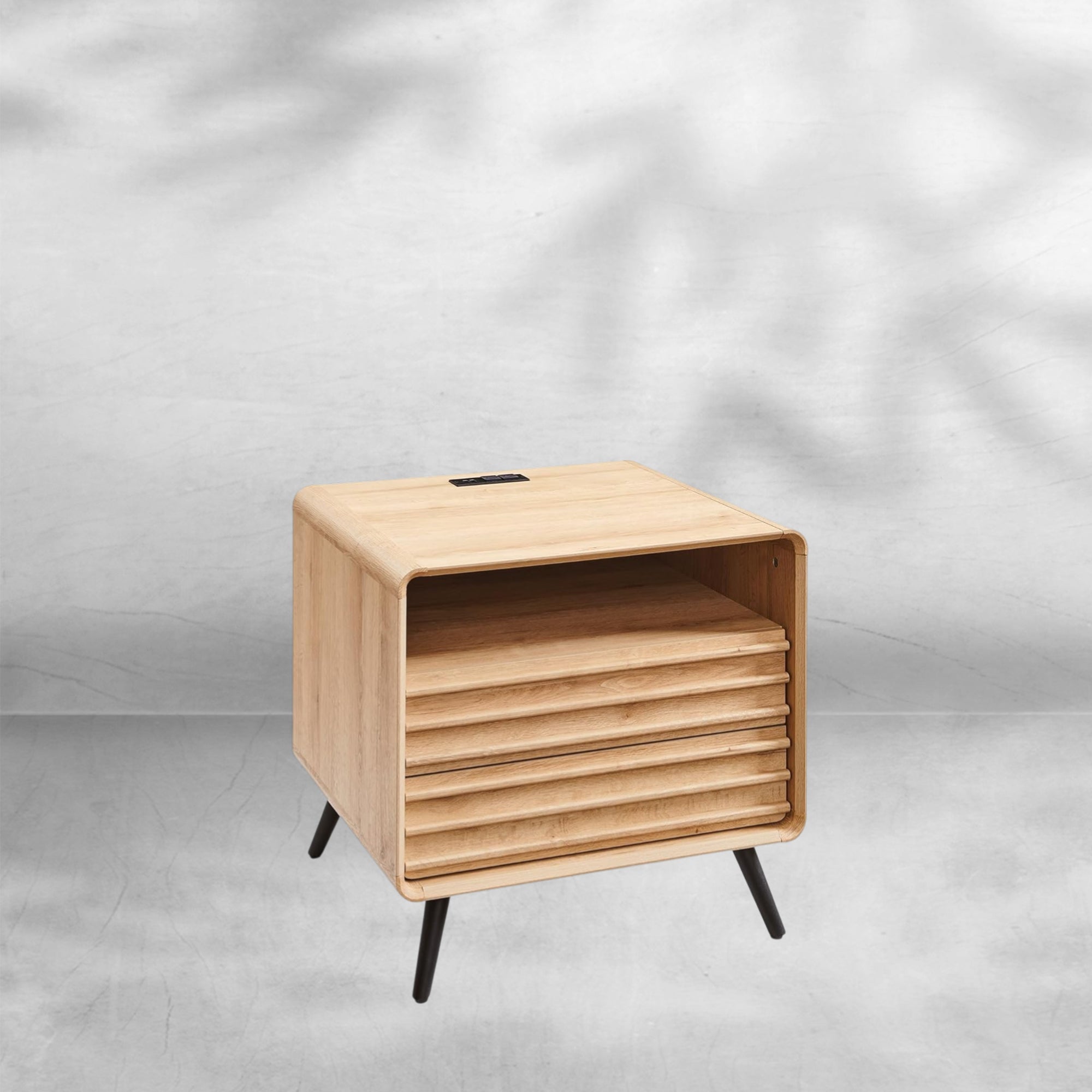 RedLemon Mid Century Nightstand with Charger Station & Two Drawers