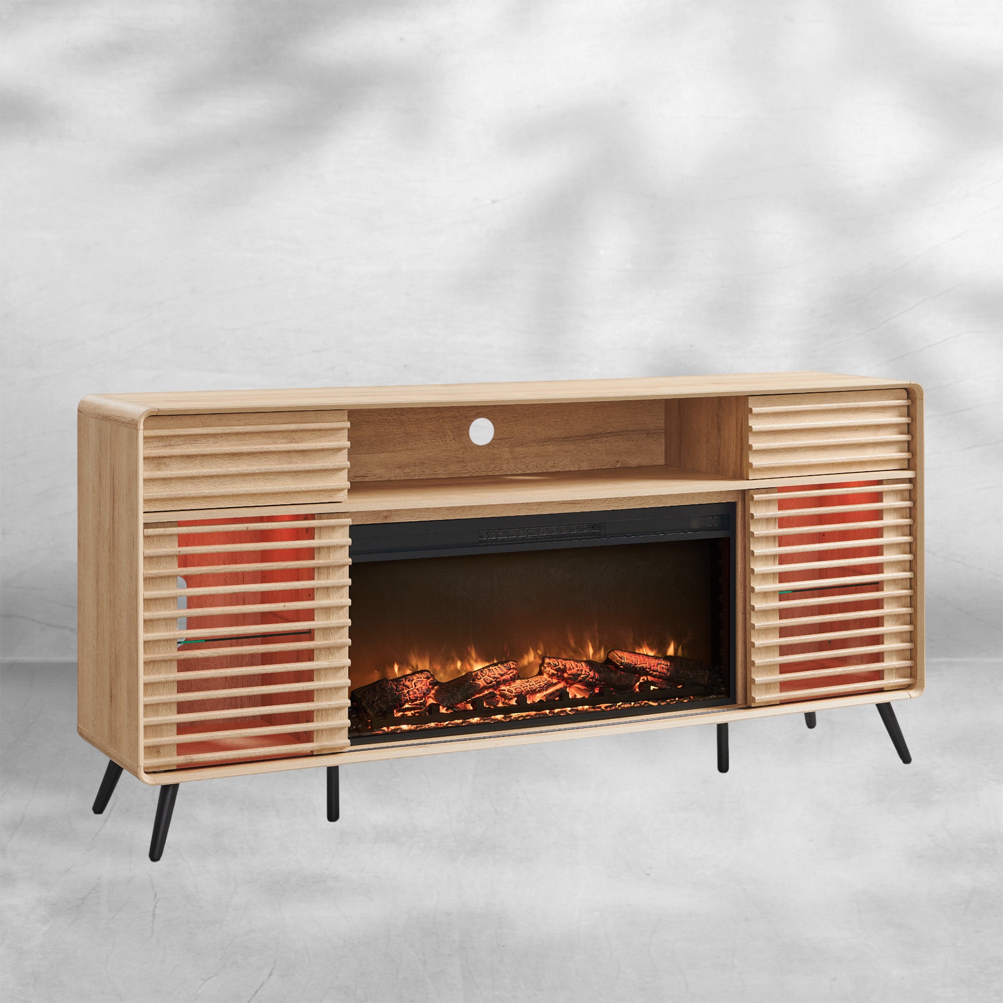 Mid Century Modern Fireplace TV Stand for 80 Inch TV