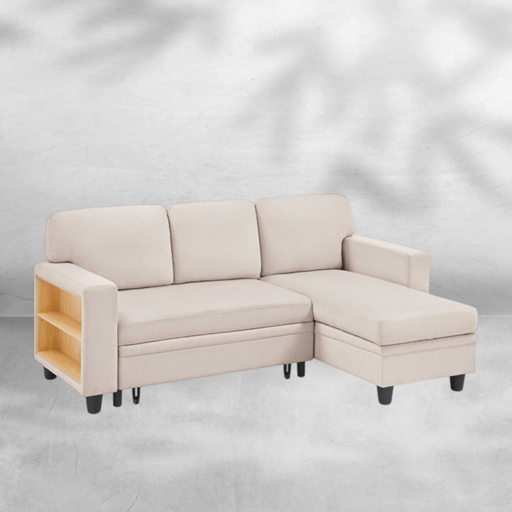 RedLemon Beige 80-Inch Sleeper Sofa Bed with Storage Chaise
