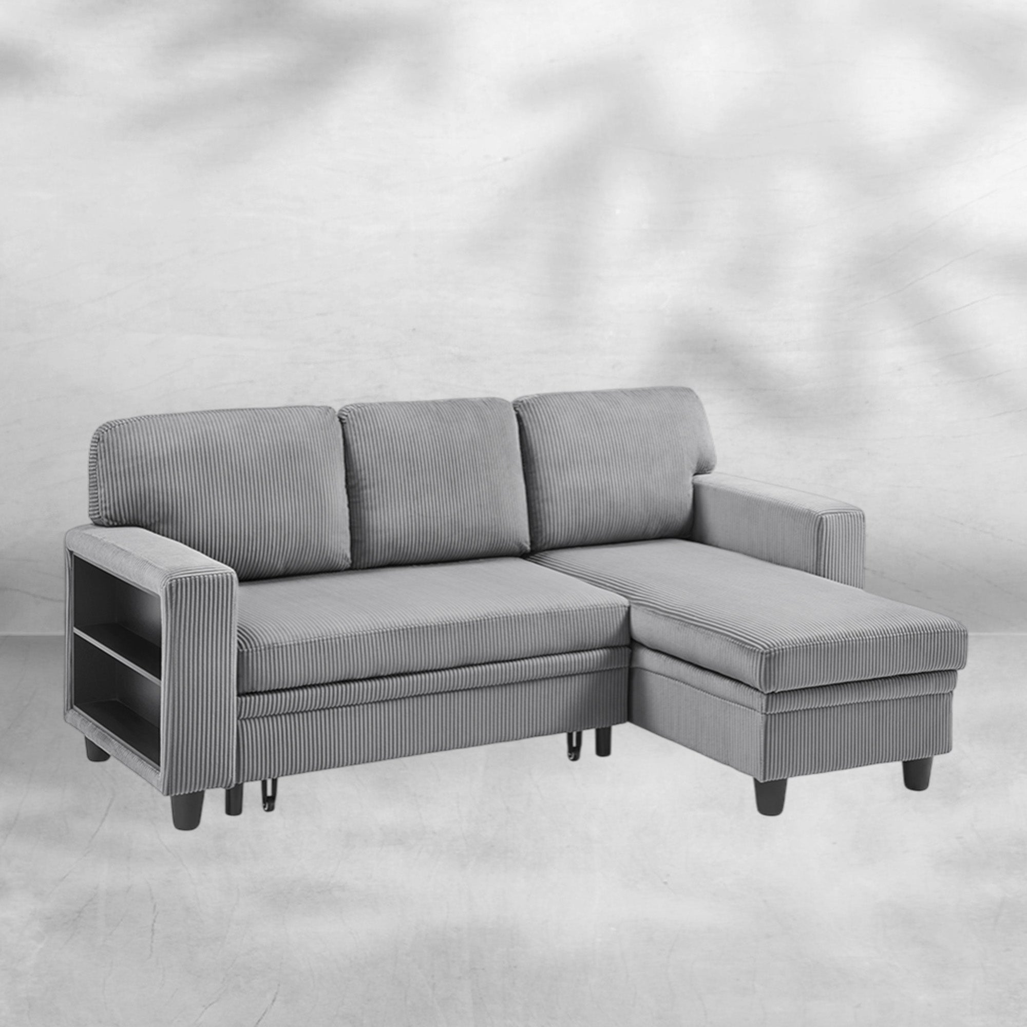 RedLemon Beige 80-Inch Sleeper Sofa Bed with Storage Chaise