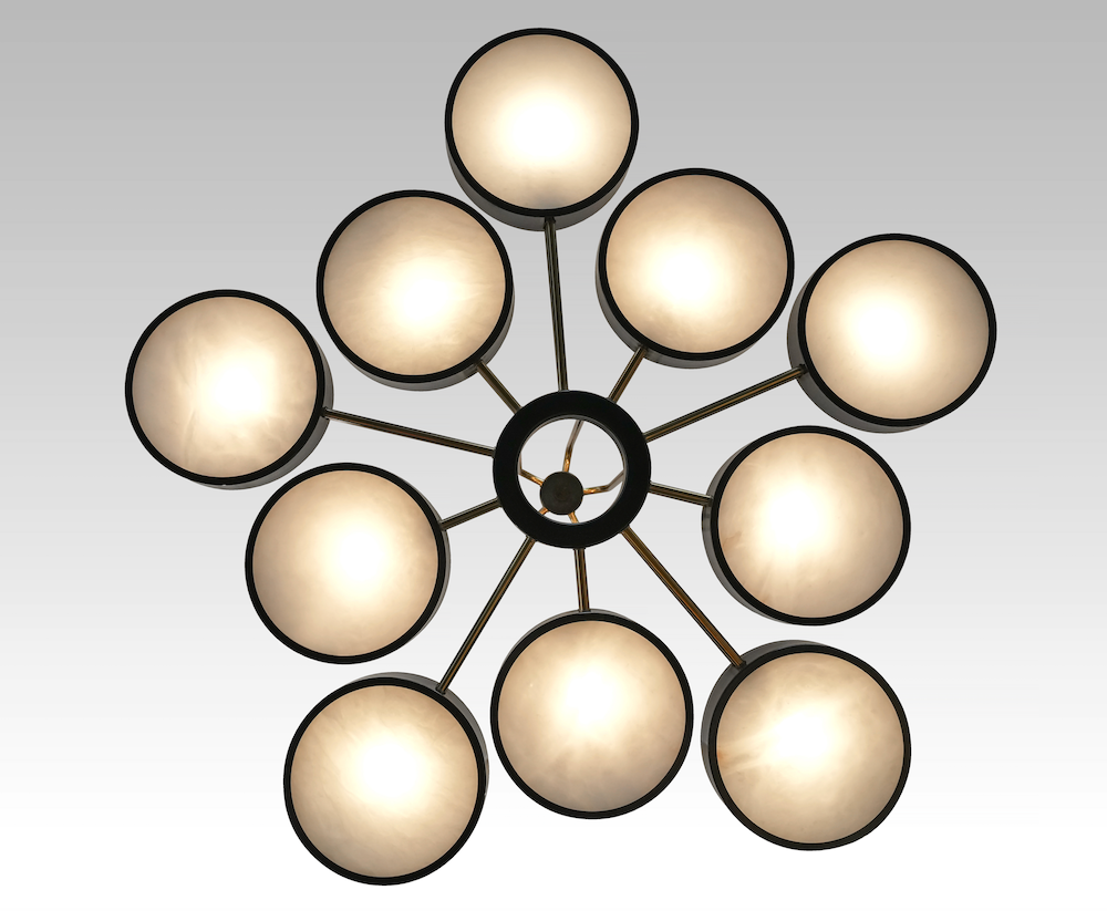Modern 10-Light Round Alabaster Cluster Chandelier for Low-ceiling