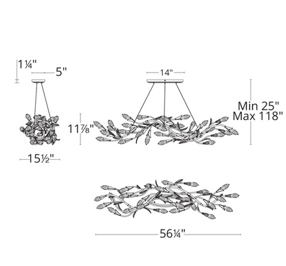 Modern Linear/Round Floral Branches Crystal Chandelier